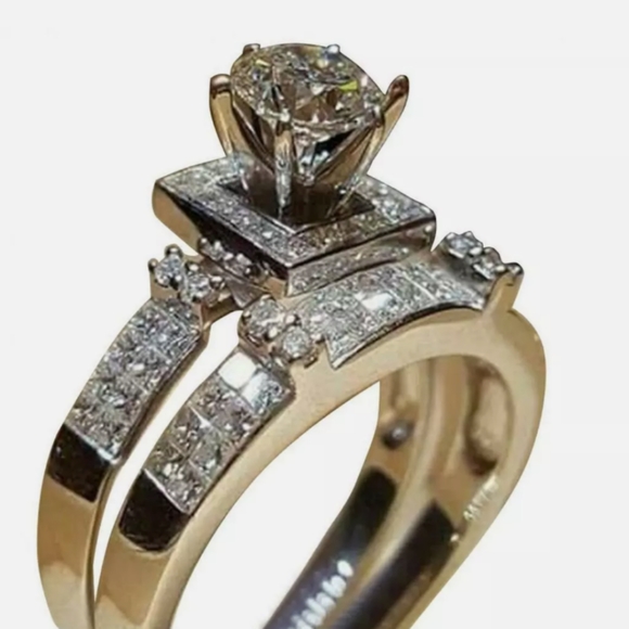 18k Platinum and Rhodium Plated Wedding Ring Set - Picture 4 of 6